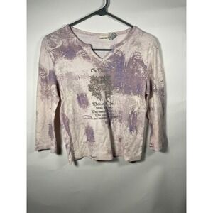 Cherokee Women's Small Long Sleeve V Neck T Shirt Abstract Lavender Top‎